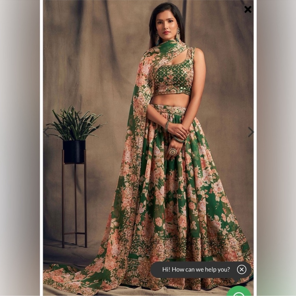 Indya Floral Green Lehenga